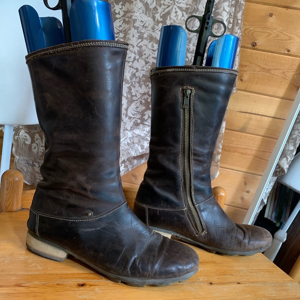 Fly London Brown Leather Mid-Calf Combat Boots